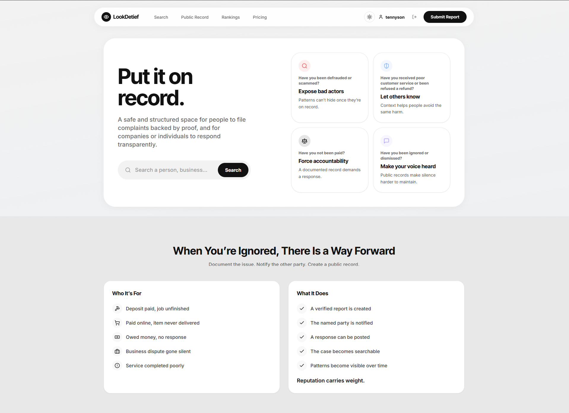 LookDetief fraud reporting platform